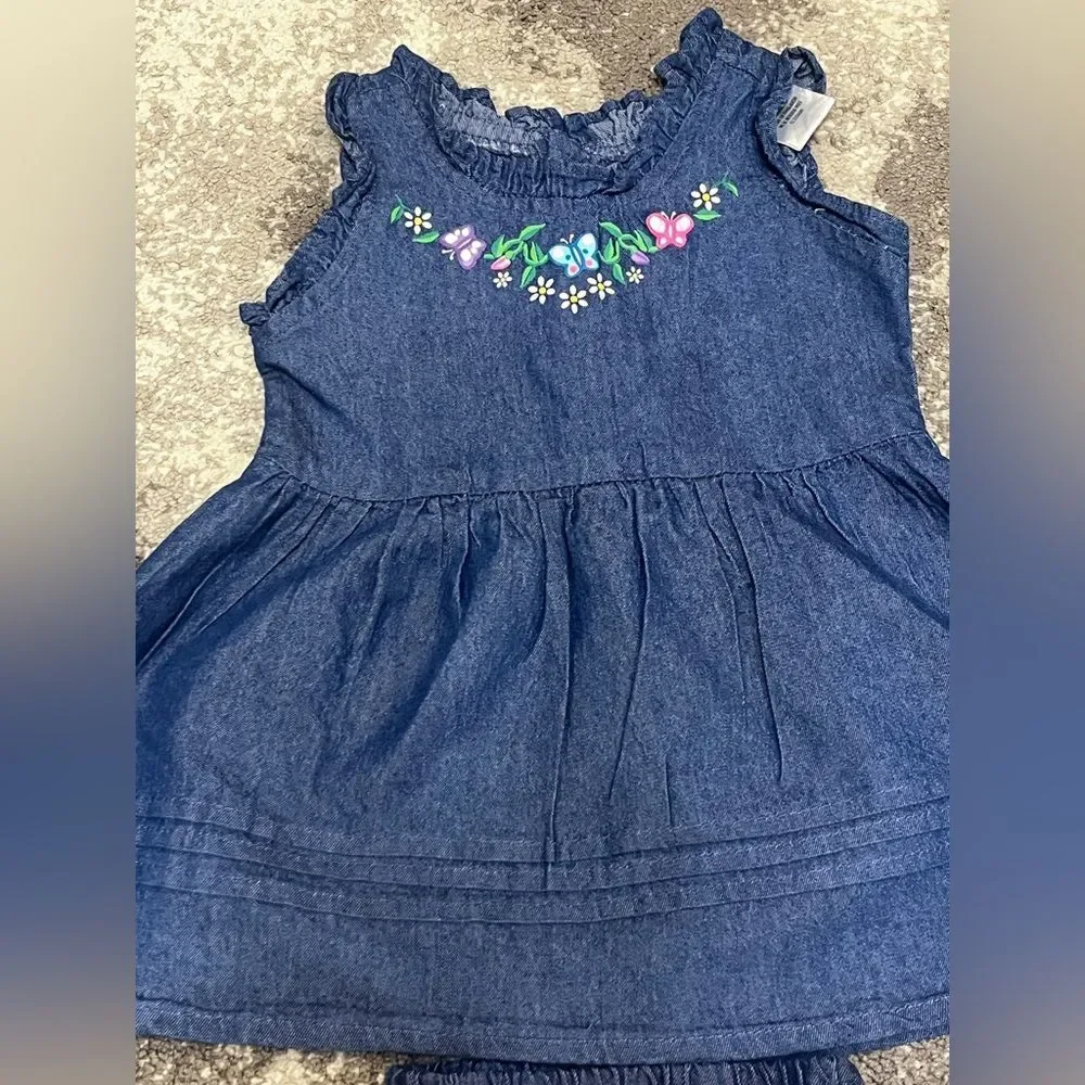 3 Piece bundle Girl 12 M Gap polka dot ruffled one-piece denim dress bloomers